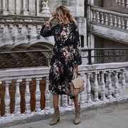 women's puff sleeved floral printed dress, view 3 - MRSLM