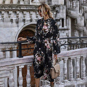 women's puff sleeved floral printed dress, view 4 - MRSLM