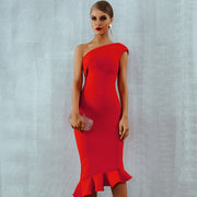 one shoulder women's bodycon dress with ruffles, view 2 - MRSLM
