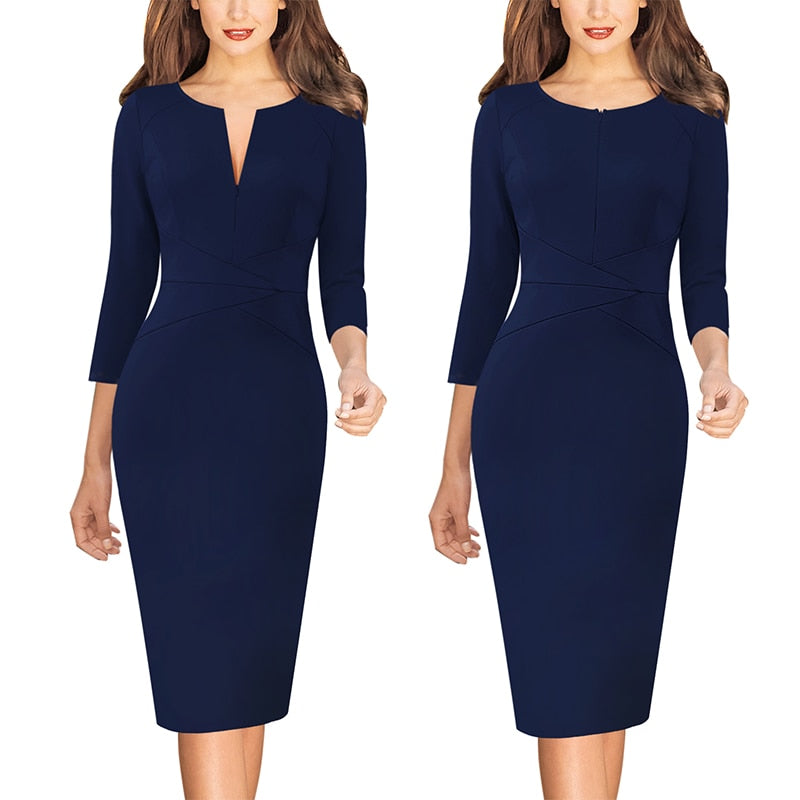 front zipper bodycon pencil dress, view 8 - MRSLM
