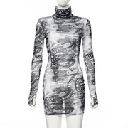 Women's long sleeve turtleneck dress, view 2 - MRSLM