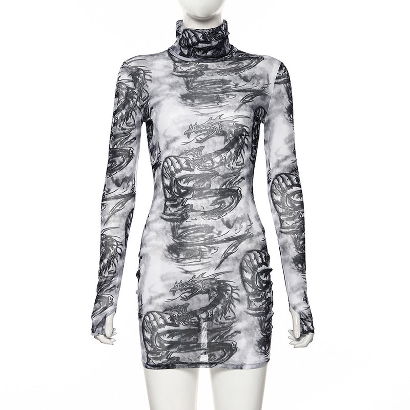 Women's long sleeve turtleneck dress, view 2 - MRSLM
