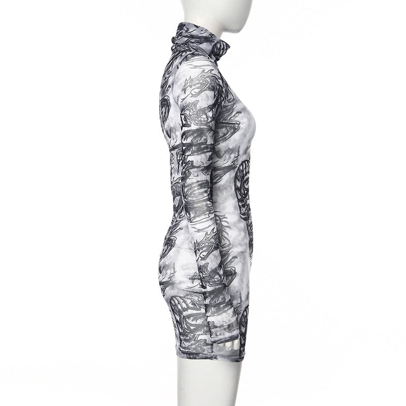 Women's long sleeve turtleneck dress, view 3 - MRSLM