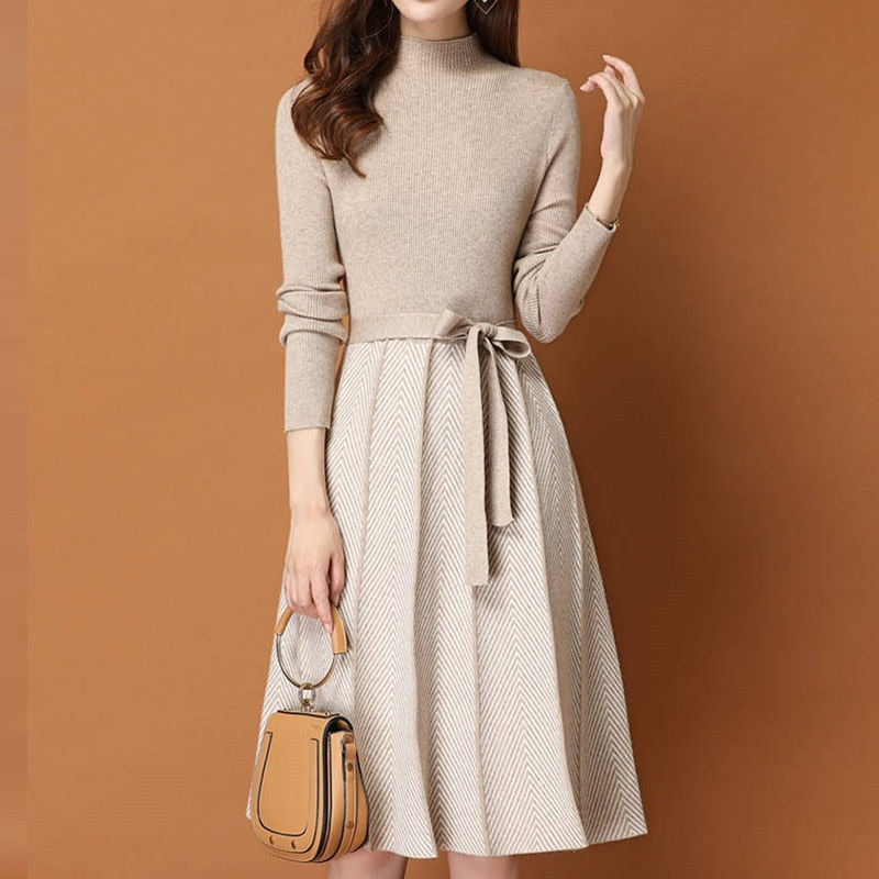 elegant pleated women's sweater dress - MRSLM