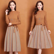elegant pleated women's sweater dress, view 9 - MRSLM