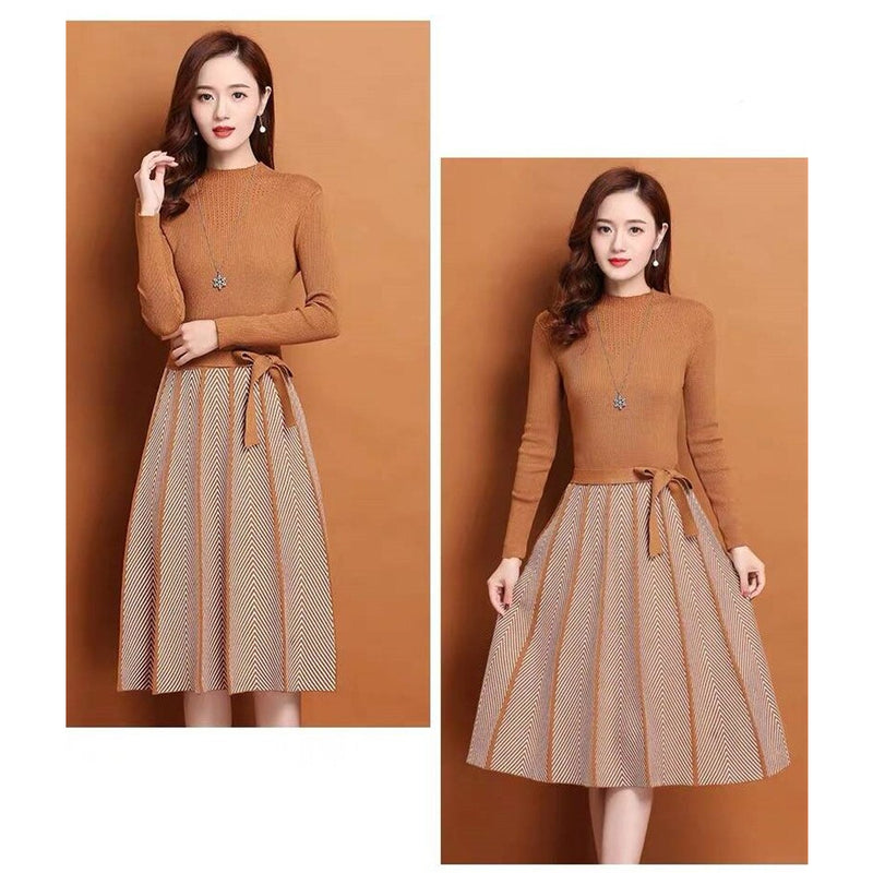 elegant pleated women's sweater dress, view 5 - MRSLM