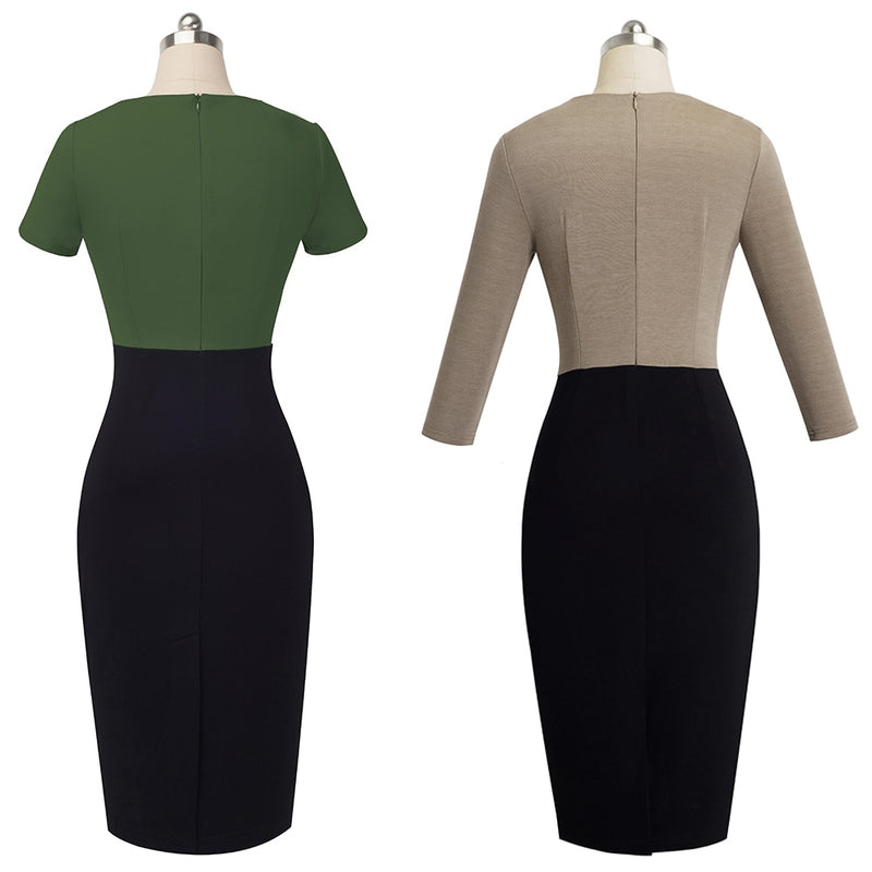 women's contrast color office bodycon dress, view 12 - MRSLM