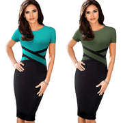 women's contrast color office bodycon dress, view 11 - MRSLM