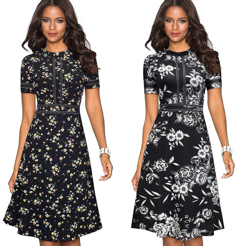 Retro patchwork A-line dress for women, view 20 - MRSLM