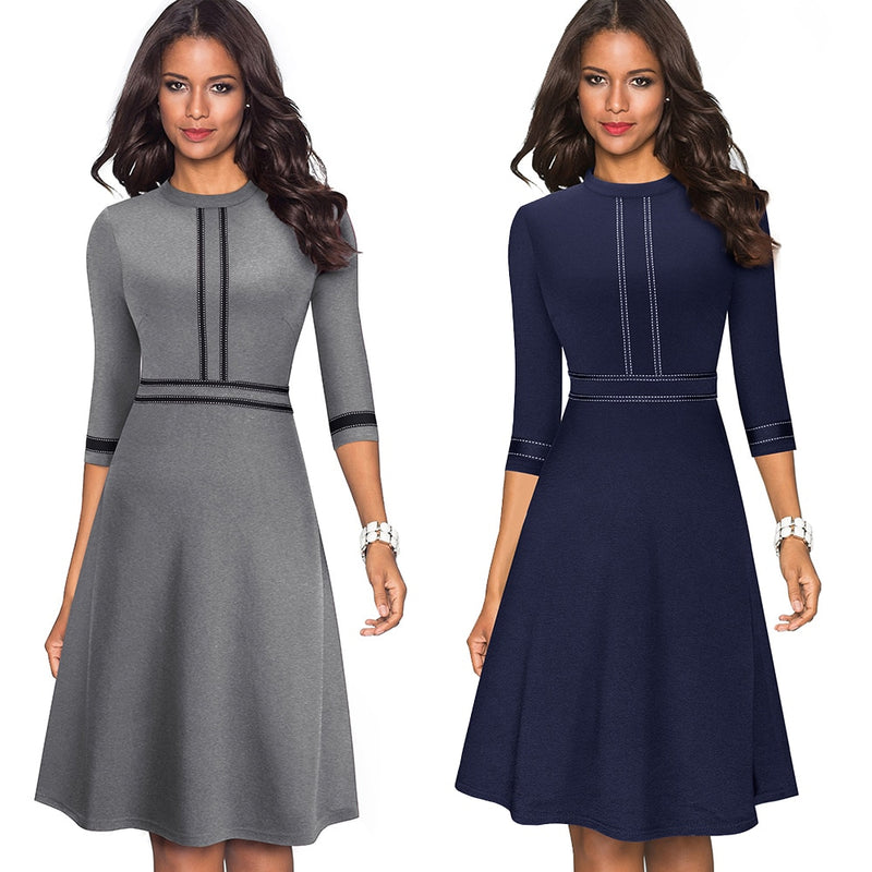 Retro patchwork A-line dress for women, view 17 - MRSLM