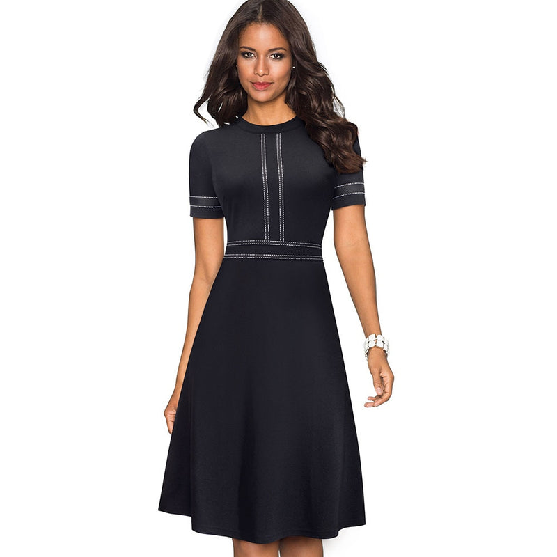 Retro patchwork A-line dress for women, view 19 - MRSLM