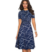 Retro patchwork A-line dress for women, view 4 - MRSLM