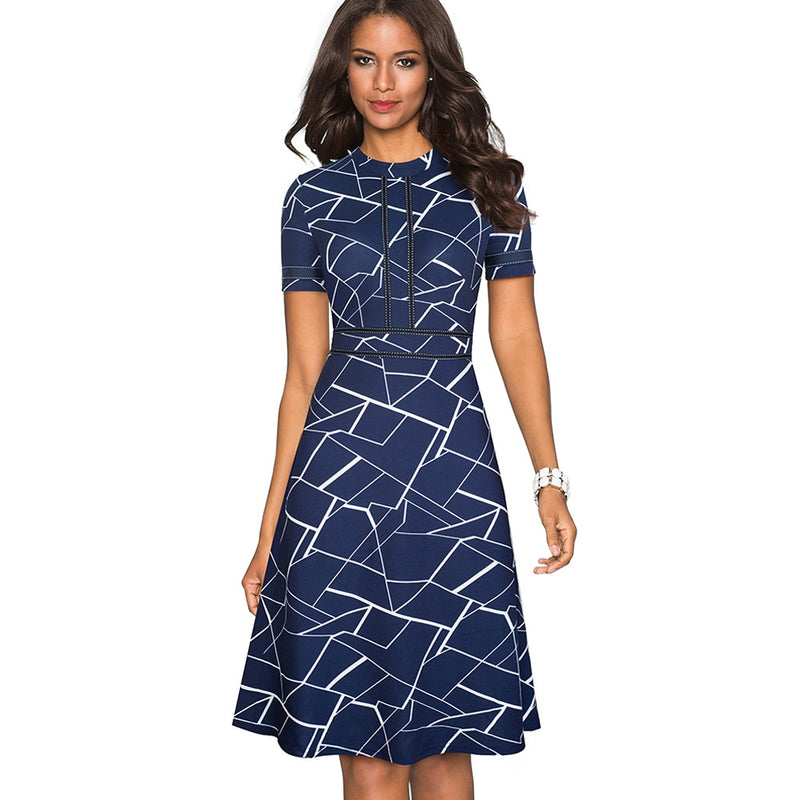 Retro patchwork A-line dress for women, view 4 - MRSLM