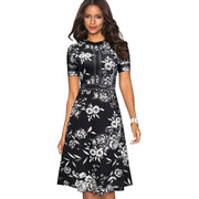 Retro patchwork A-line dress for women, view 11 - MRSLM