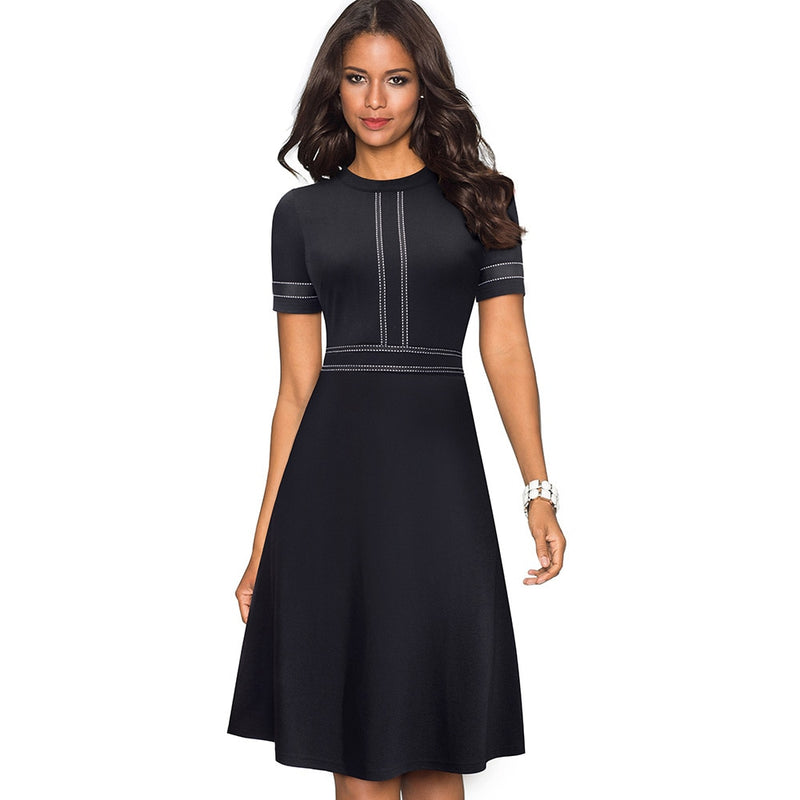 Retro patchwork A-line dress for women, view 13 - MRSLM