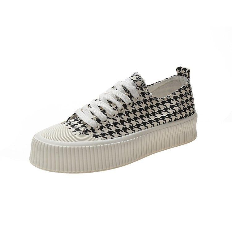 Casual Platform Canvas Shoes Lace-up Check Casual Flat Shoes