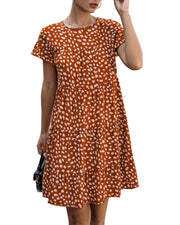 leopard print round neck short sleeve loose dress, view 7 - MRSLM