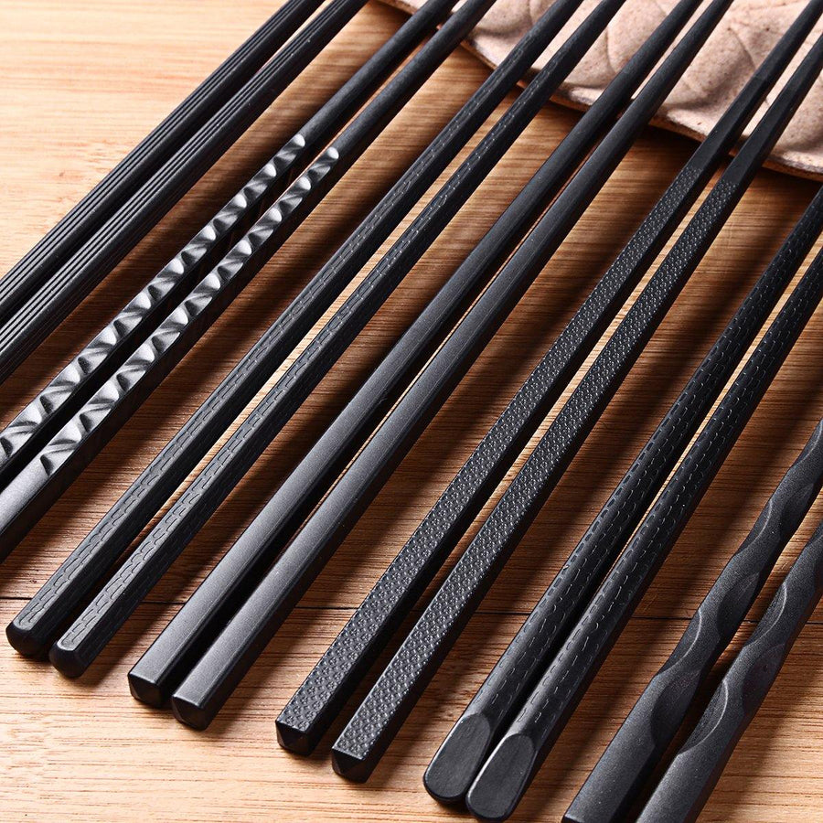 5Pairs (10 PCS) Alloy Non-Slip Reusable Chopsticks Sushi Set Chinese Food Chop Sticks Tableware - MRSLM