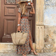 Women's V-neck floral dress, view 3 - MRSLM