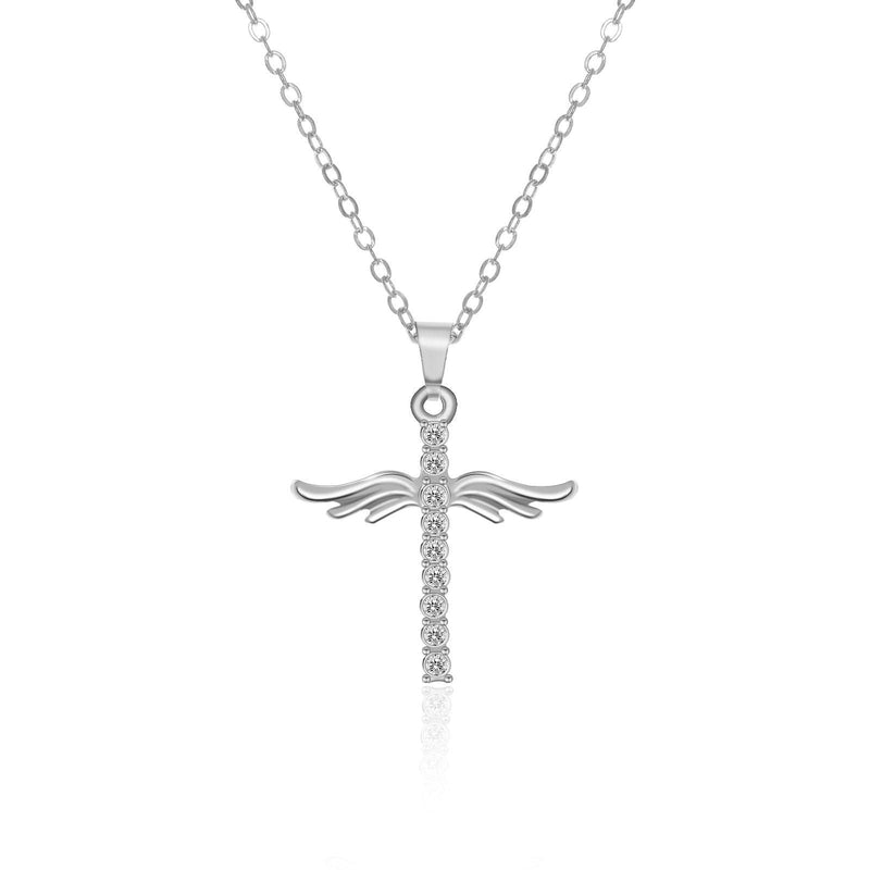 Cross angel wings pendant necklace, view 3 - MRSLM