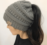 High bun ponytail cable knit beanie, view 28 - MRSLM