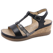 women's solid color wedge sandals, view 2 - MRSLM