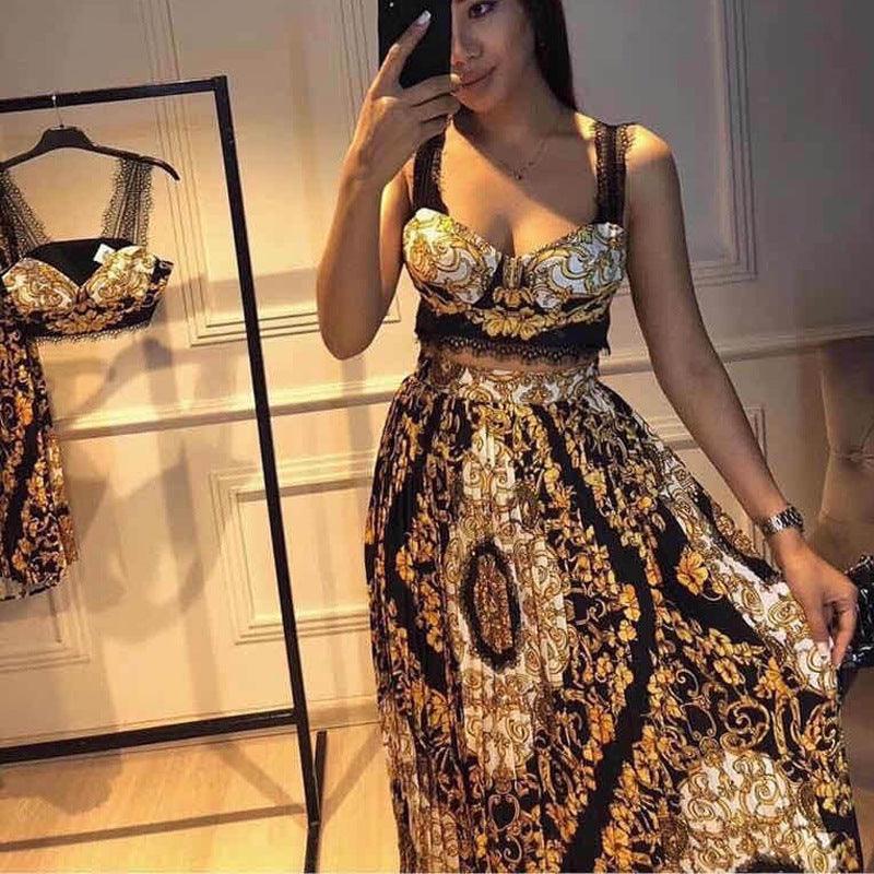 Baroque print camisole vest and skirt set, view 2 - MRSLM