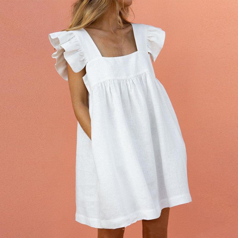 Flirty Ruffled Mini Dress with Square Neckline