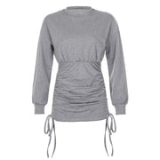 pleated drawstring long sleeve dress, view 5 - MRSLM