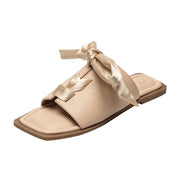 Women's silk bow flat slippers, view 5 - MRSLM
