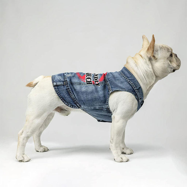 Not Friendly Don't Touch Dog Denim Vest - Quote Dog Denim Jacket - Graphic Dog Clothing - MRSLM