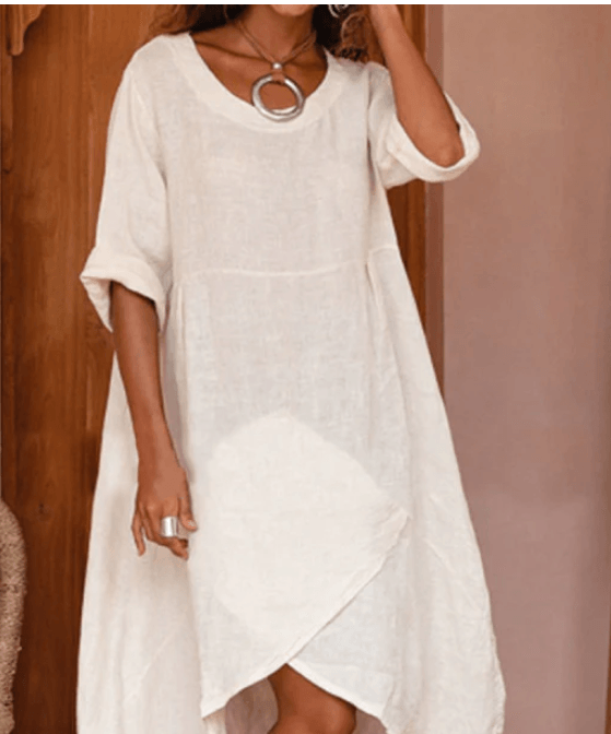 Women's loose cotton linen maxi dress, view 2 - MRSLM
