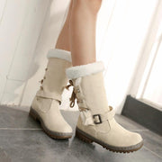 snow cotton belt buckle flat boots, view 5 - MRSLM