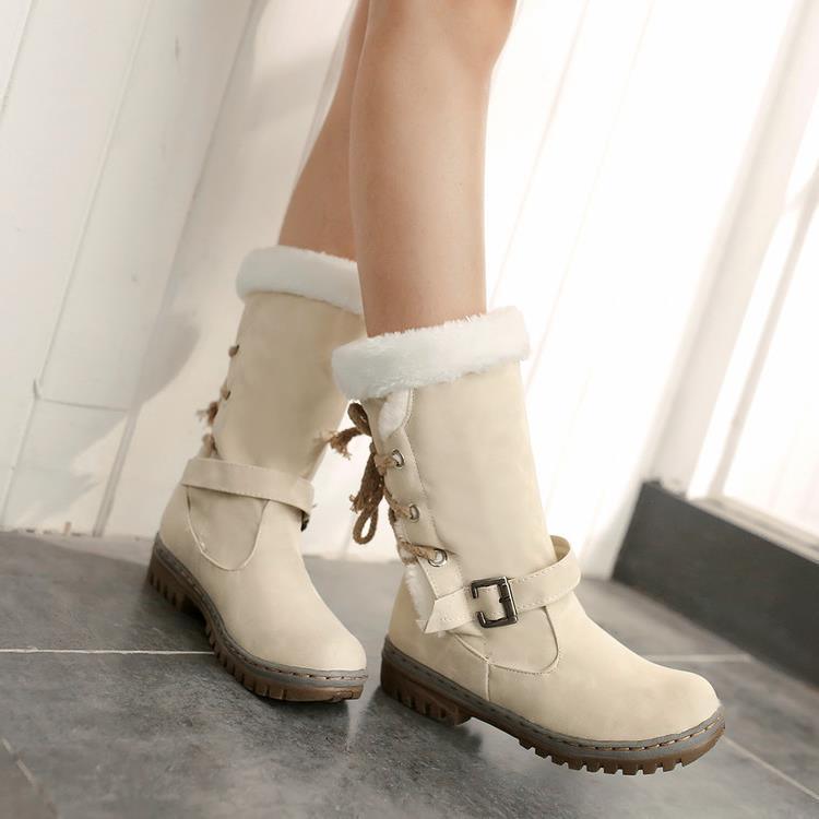 snow cotton belt buckle flat boots, view 5 - MRSLM