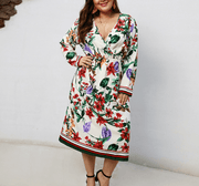 Printed long-sleeved V-neck dress, view 2 - MRSLM