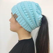 High bun ponytail cable knit beanie, view 15 - MRSLM