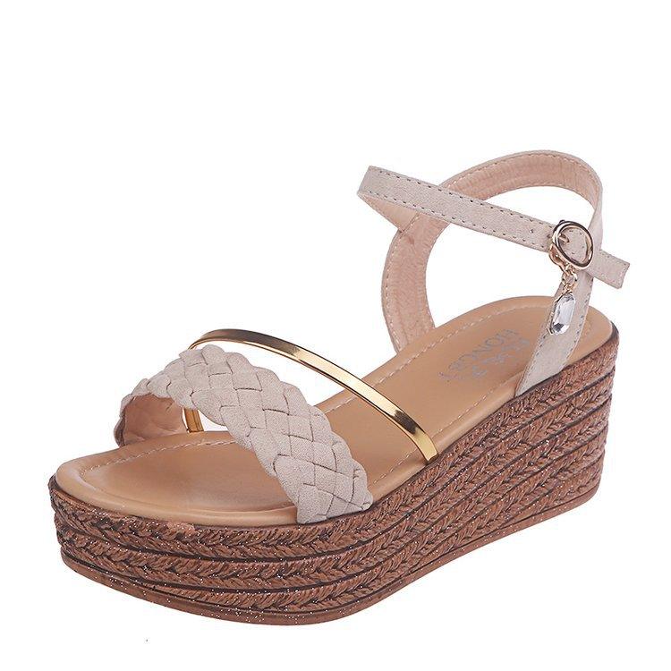 rhinestone peep toe platform Roman sandals, view 3 - MRSLM