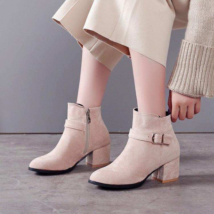 Round toe short boots with belt buckle, view 3 - MRSLM