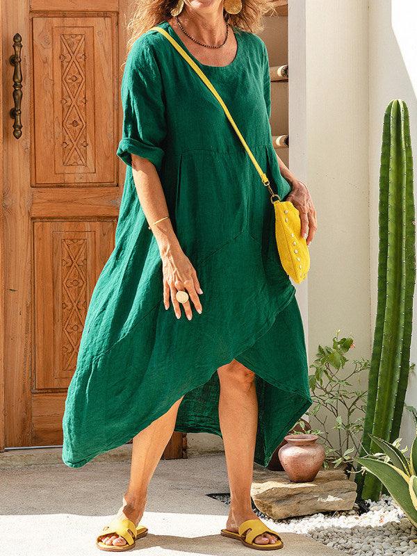 Women's loose cotton linen maxi dress, view 3 - MRSLM