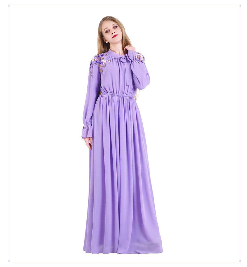 Purple chiffon dress with scarf, view 2 - MRSLM