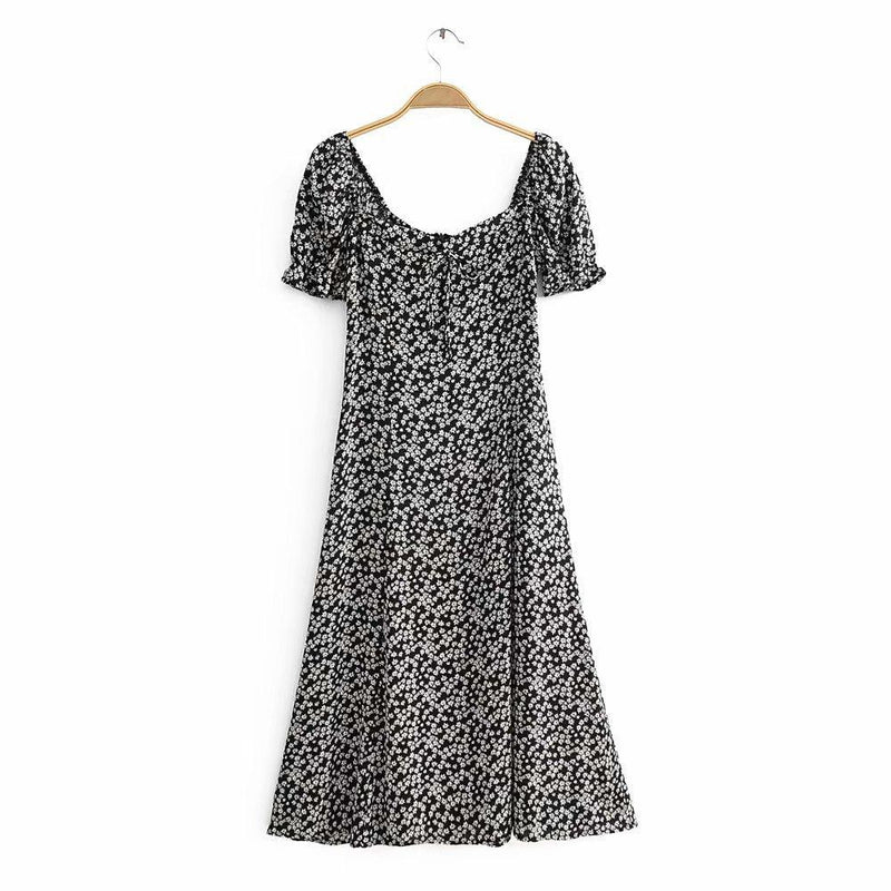 printed waist split dress, view 4 - MRSLM