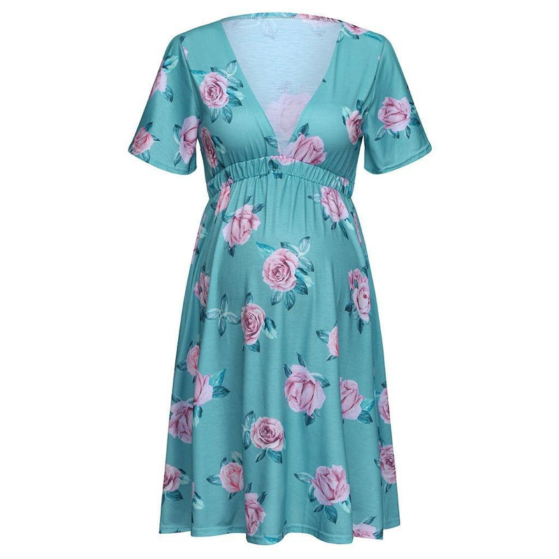 maternity dress with printed waist, view 3 - MRSLM