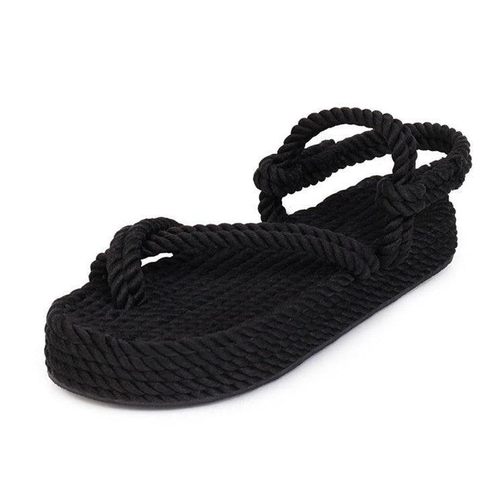 Flat bottom fisherman straw braided toe women's shoes - MRSLM