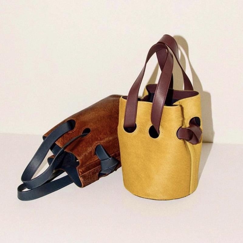 Niche Retro Circle Hit Color Portable Bucket Bag