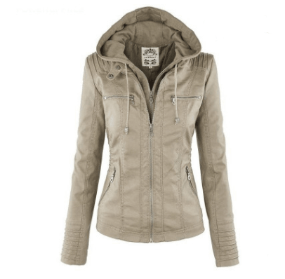 women's solid pu leather jacket, view 6 - MRSLM