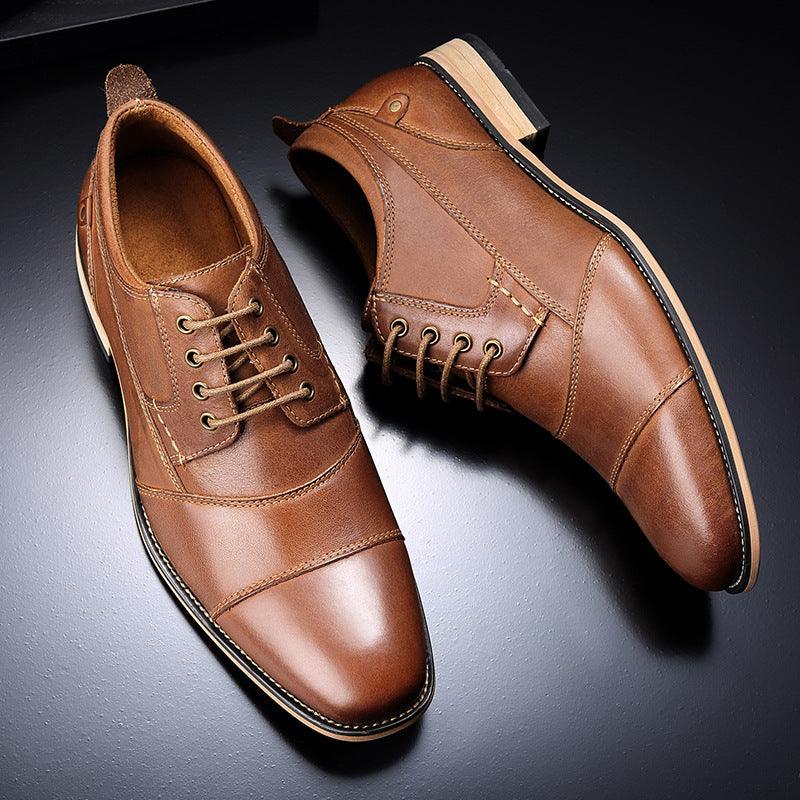 men's cowhide leather lace-up casual shoes - MRSLM