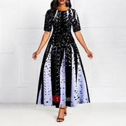 digital print round neck dress, view 5 - MRSLM