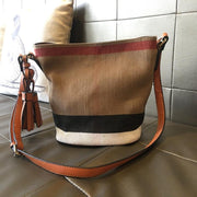 striped canvas bucket bag with tassel, view 4 - MRSLM