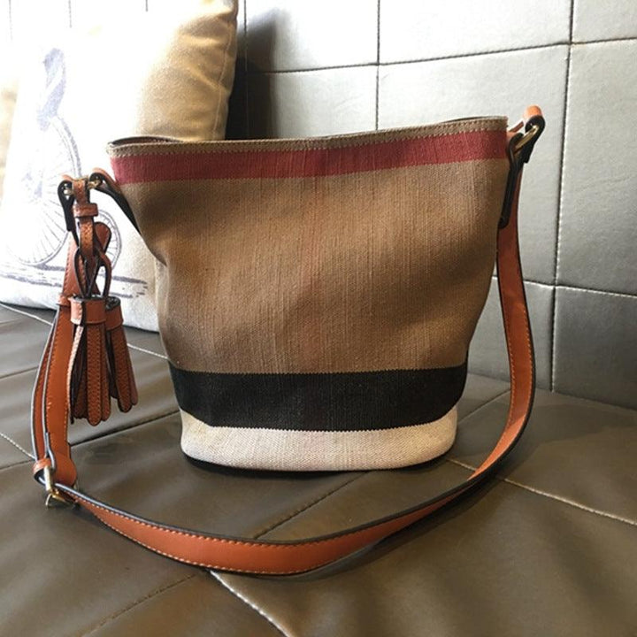 Striped One-shoulder Messenger Bag Fashion Tassel Canvas - MRSLM