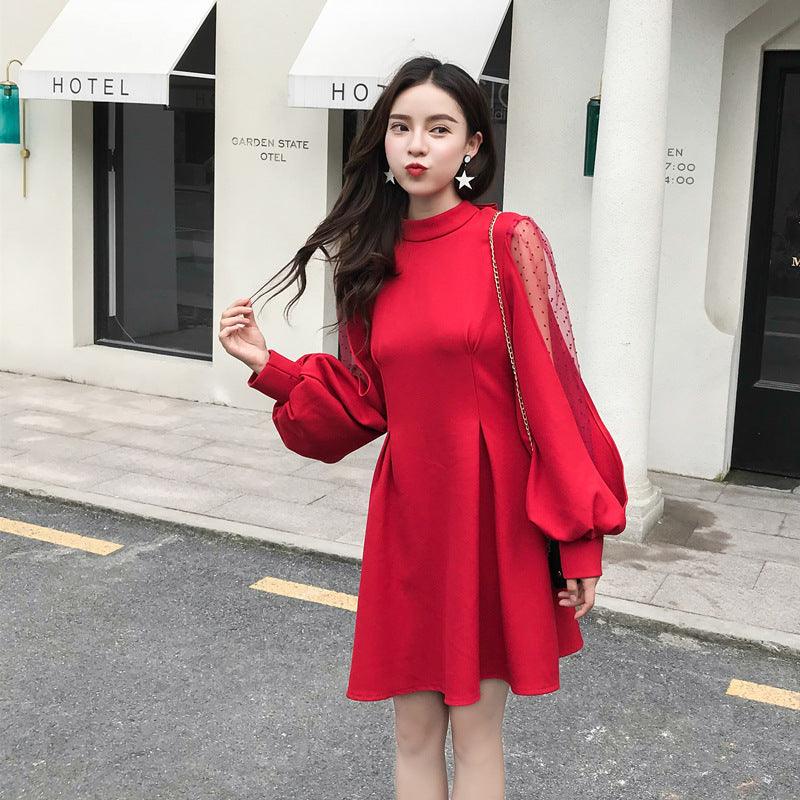 Spliced Lantern Sleeve Dress